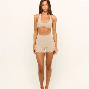 Seamless Nude Sports Bra & High-Waist Biker Shorts Set